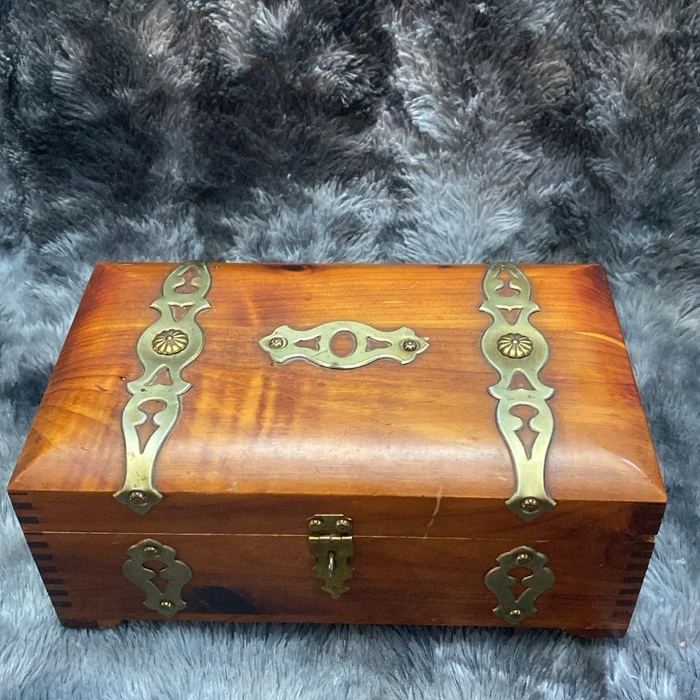 Vintage Wooden Jewelry Box with Brass Accents - Picture 2 of 16